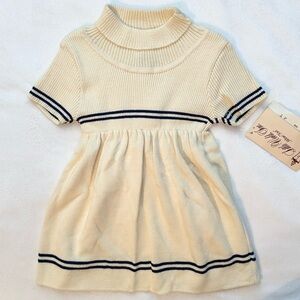 Vintage NWT Little World Milano Knit Turtleneck Dress 4T Toddler Girls Ivory